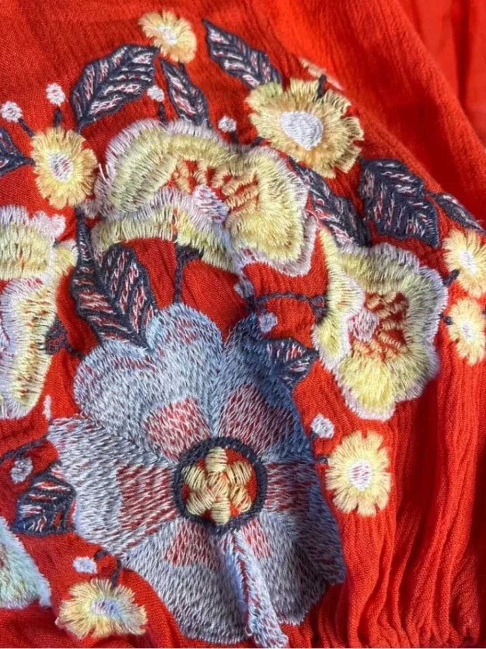 Free People Spell On You Embroidered Babydoll Dress Medium Orange Red Boho